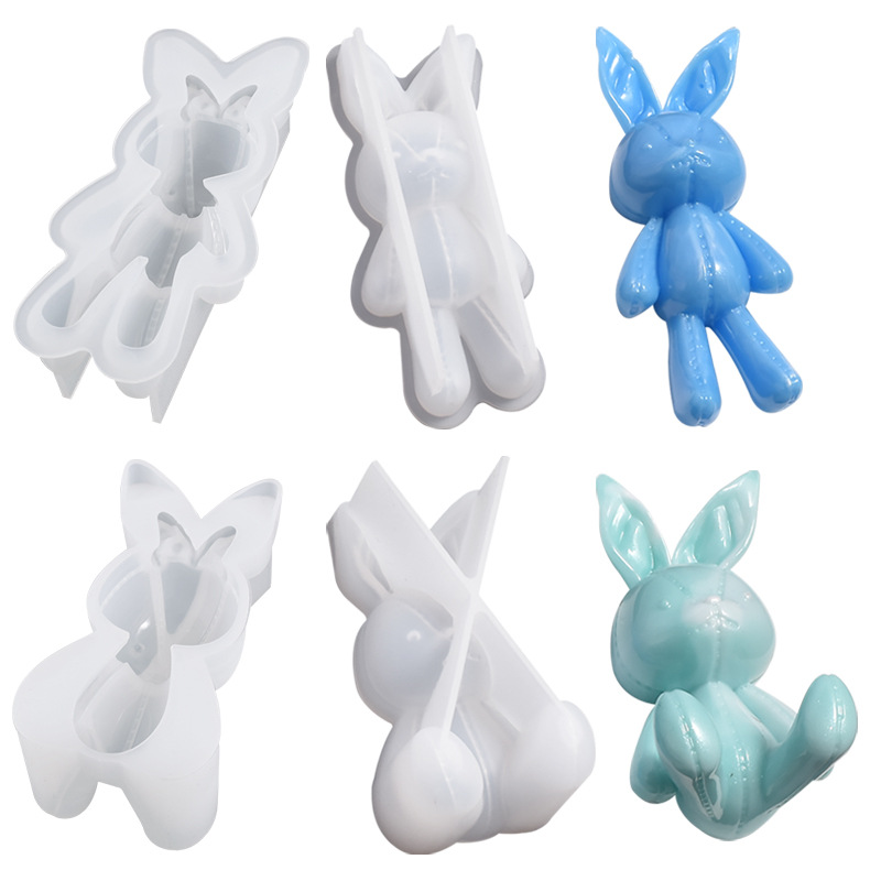 DIY Drip Glue Mirror Stitch Rabbit Car Aromatherapy Plaster Silicone Mold Sit-Stand Bunny Year Keychain Pendant