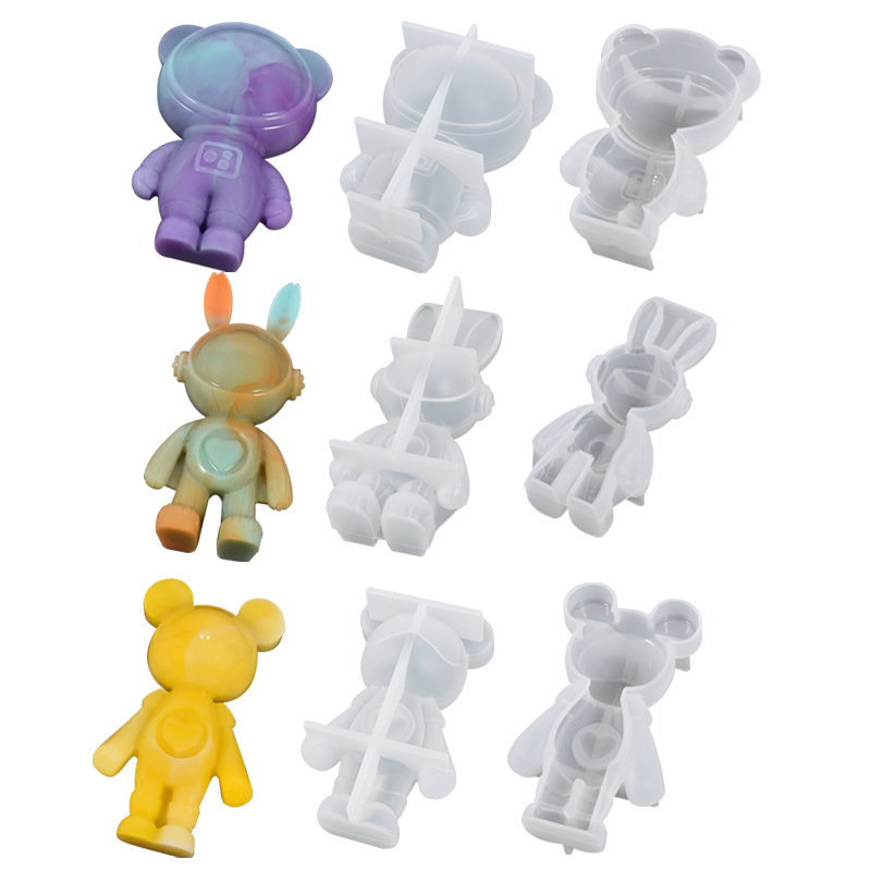 DIY Drip Rubber Space Astronaut Bear Silicone Mold Three-Dimensional Space Long-Eared Rabbit Plaster Candle Ornament Keychain