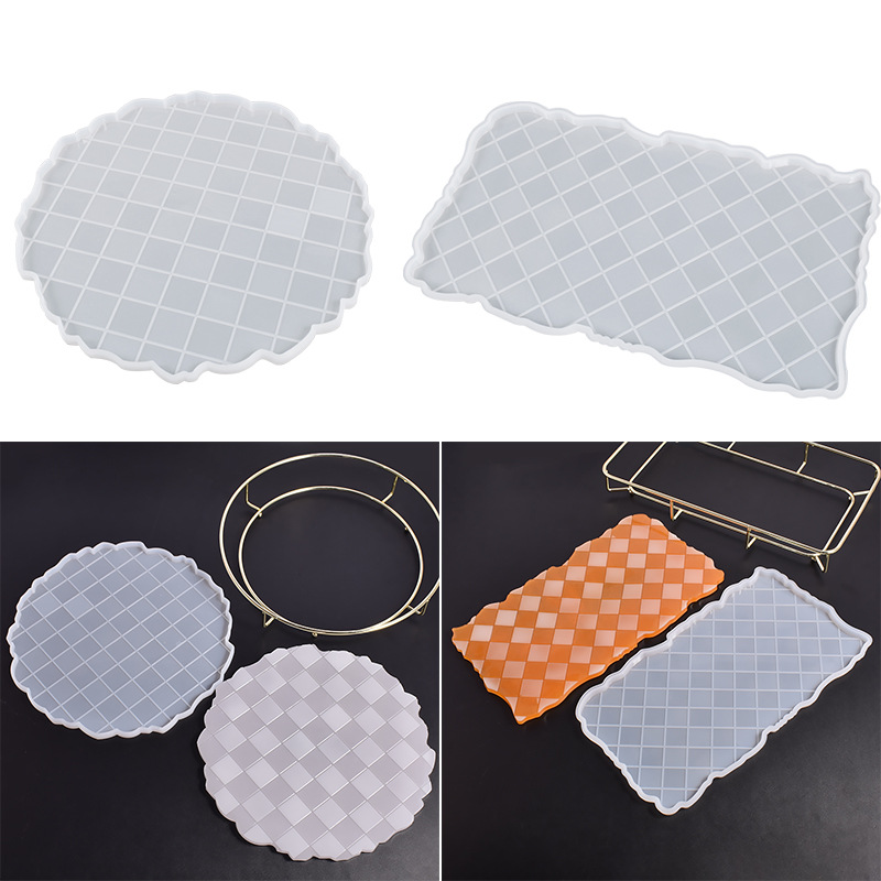 DIY Drip Rubber Chessboard Grid Shaped Pendulum Silicone Mold Irregular Chessboard Grid Pattern Fruit Plate Fruit Basket Plaster