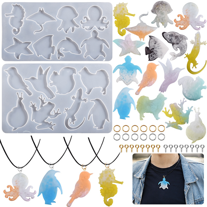 Sea Animals Octopus Jellyfish Mold Frog Gecko Hang Tag Mold Animal Pendant Hanging Keychain Silicone Mold