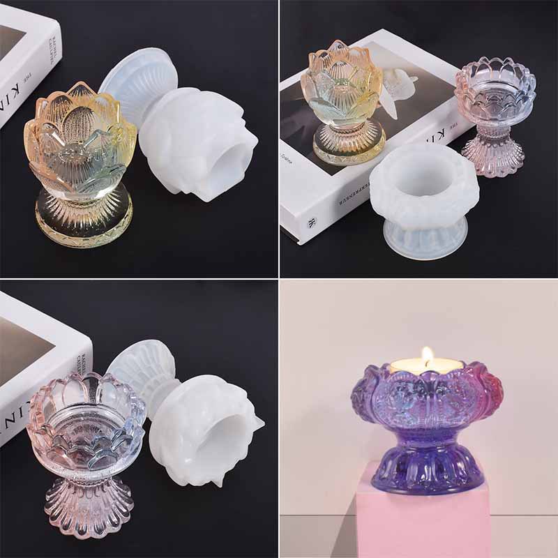 DIY Crystal Drip Rubber Lotus Candle Holder Ornament Lotus Flower Lotus Flower Mirror One Candle Holder Storage Box Silicone Mol