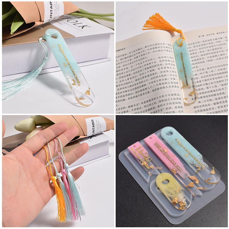 DIY Crystal Drip Resin Bookmark Pendant Silicone Mold Mirror Oval Triangle Love Hanging Hole Bookmark Hang Tag