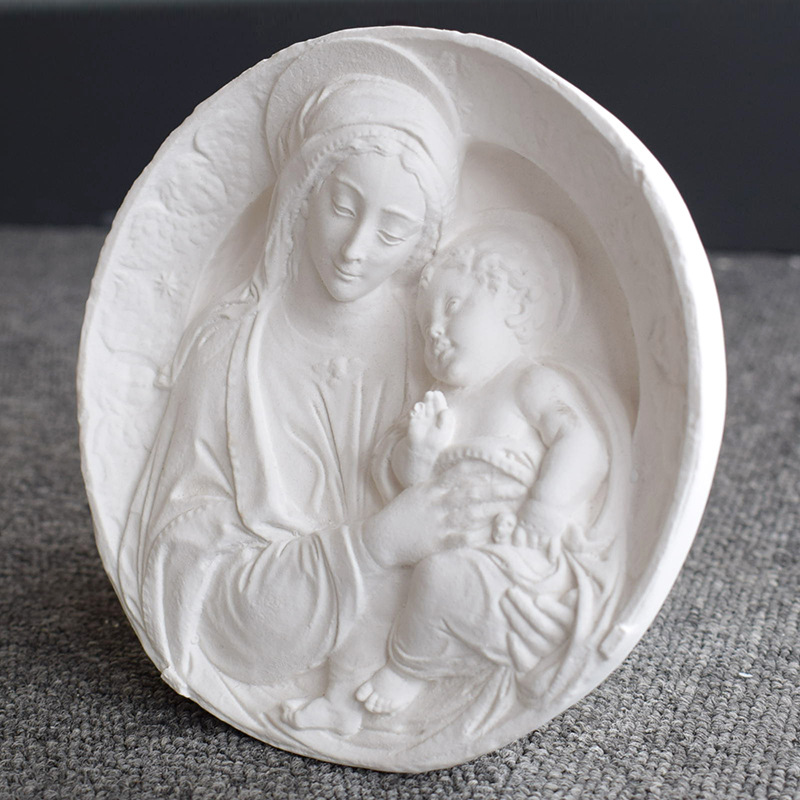 Mary Mother And Child Aromatherapy Plaster Silicone Mold Diy Round Madonna Holding Child Statue Ornament Drip Rubber Mold