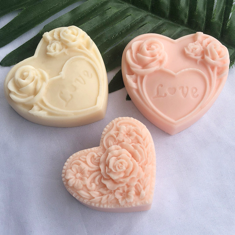 Heart Shaped Rose Scented Candle Diy Handmade Soap Silicone Mold Flowers Love Chocolate Mousse Cake Mold