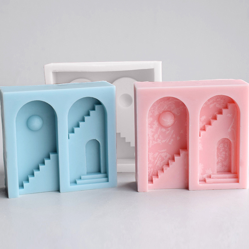 Geometric Step Arch Scented Candle Silicone Mold Square Building Staircase Scented Plaster Drip Decorative Mold