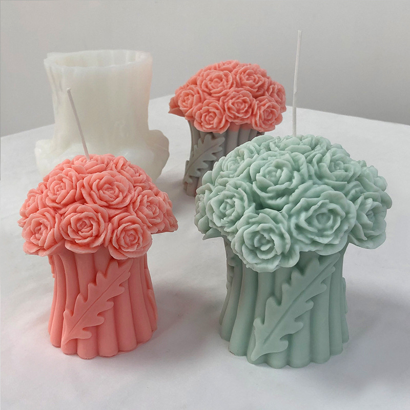 Rose Bouquet Candle Silicone Mold Diy Hand Bouquet Aromatherapy Candle Plaster Ornament Drip Gel Mold