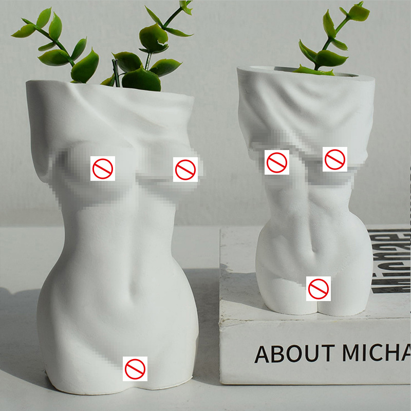 Human Stripped Female Flower Pot Silicone Mold Succulent Plaster Cement Flower Pot Mold Vase Resin Drip Ornaments Mold