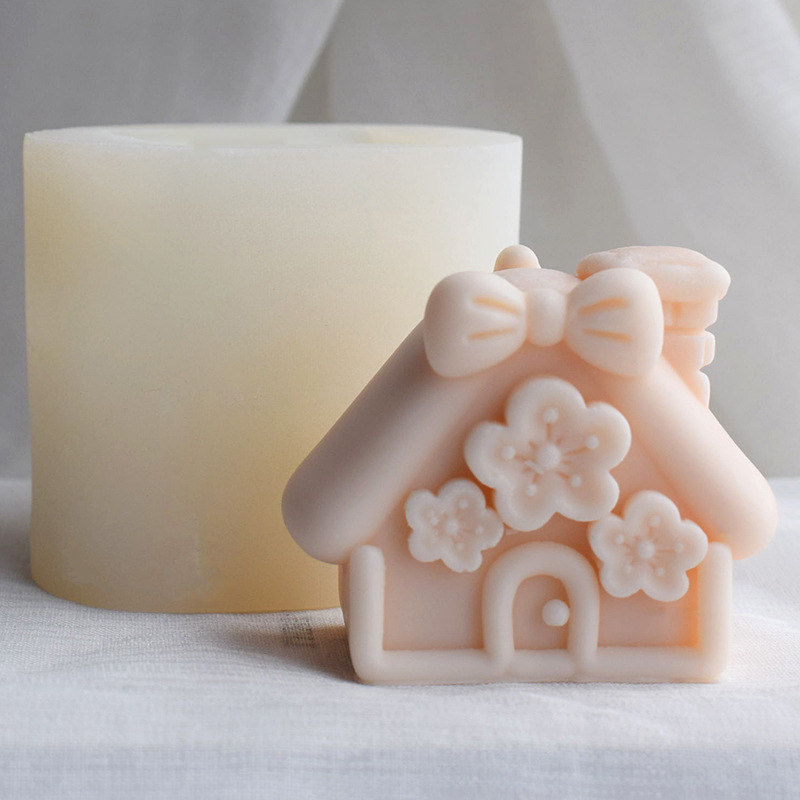 Christmas Small House Scented Candle Silicone Mold Diy Drip Gel Diffuser Stone Ornament Silicone Mold