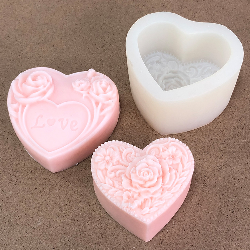 Valentine's Day Love Scented Candle Silicone Mold Heart-Shaped Rose Handmade Soap Mold Diy Drip Rubber Cake Mold