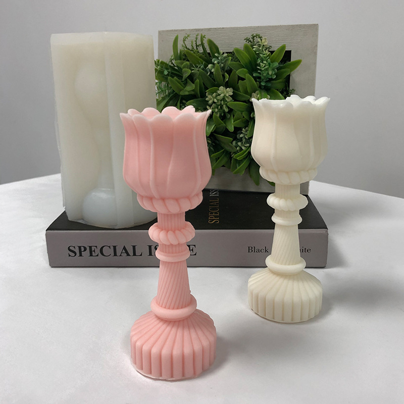 Tulip Candle Mold Diy Tulip Roman Column Aromatherapy Plaster Drip Ornament Silicone Candle Holder Mold