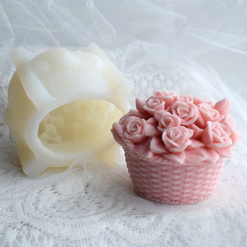 Rose Basket Scented Candle Diffuser Stone Companion Gift Plaster Ornament Silicone Mold Cake Baking Mold