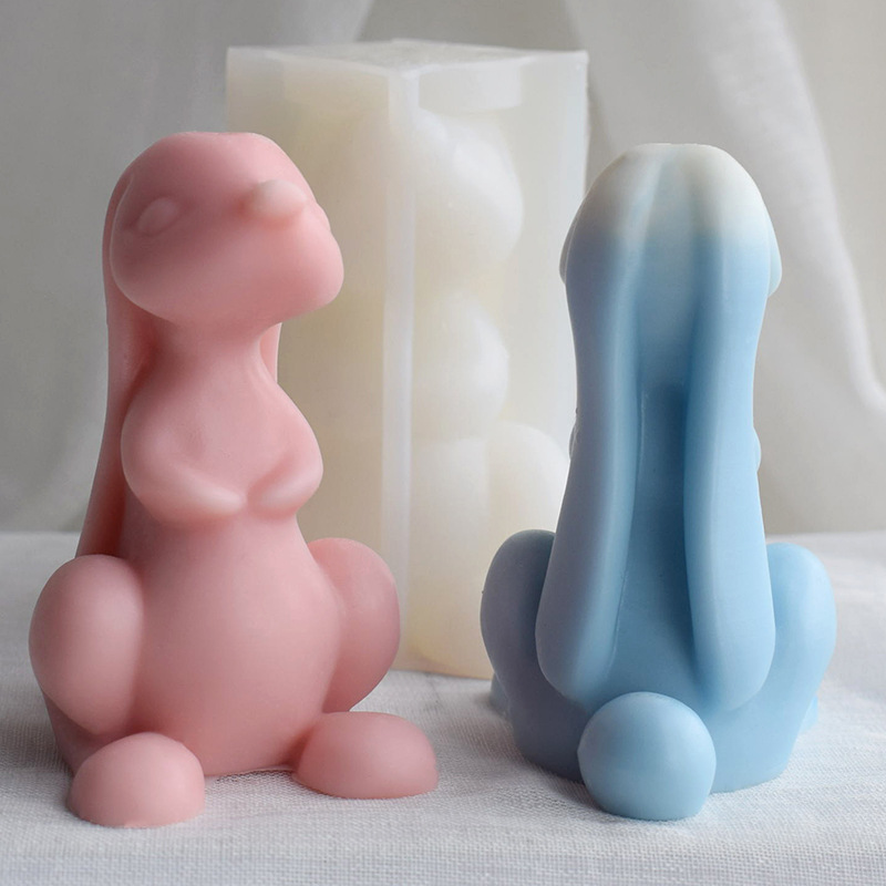 DIY Sit Up Long Ears Bunny Scented Candle Silicone Mold Rabbit Plaster Ornament Animal Drip Mold