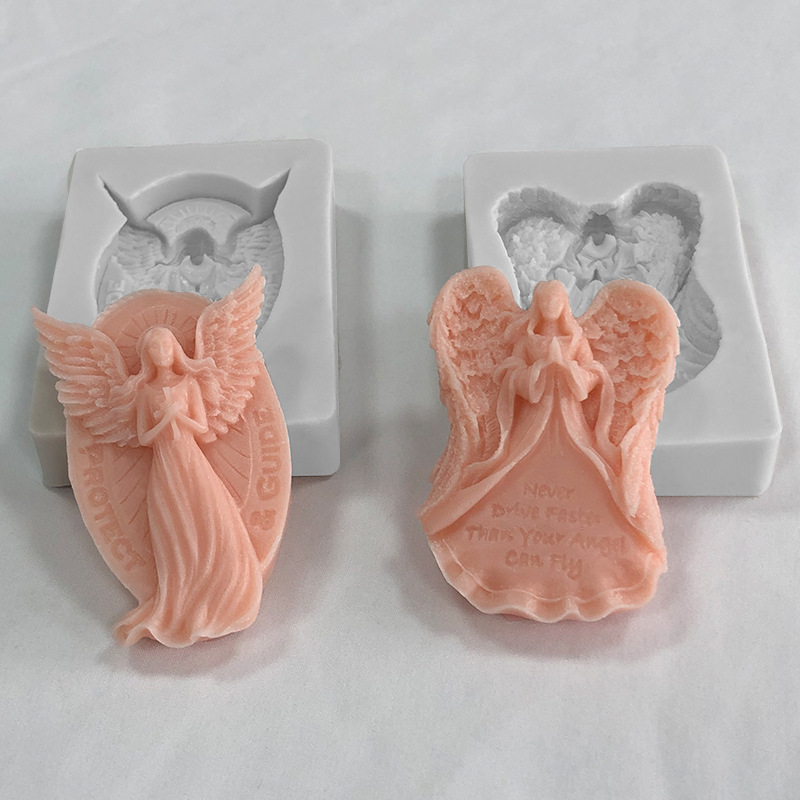 Praying Angel Plaster Mold Diy Wings Angel Portrait Diffuser Stone Drip Ornaments Scented Candle Silicone Mold
