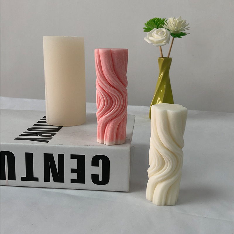 Spiral Roman Column Plaster Scented Candle Silicone Mold Diy Water Ripple Cylinder Candle Diffuser Stone Ornament Mold