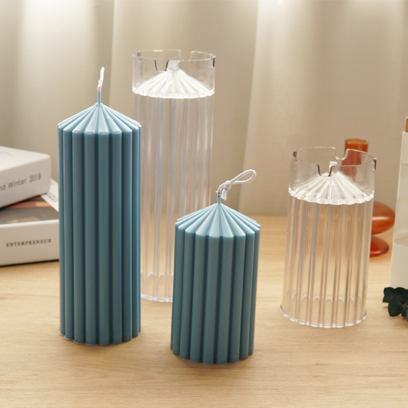 Round Thick Teeth Tip Top Pillar Scented Candle Mould Diy Vertical Striped Cylindrical Candle Ornaments Plastic Mould