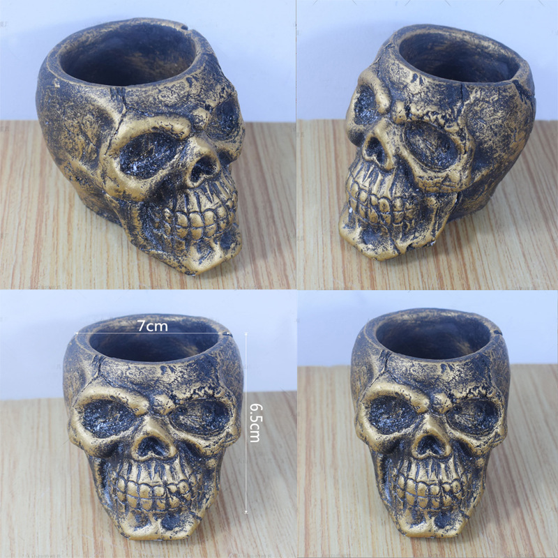 Cement Skull Flower Pot Silicone Mold Diy Halloween Skull Plaster Ornaments Resin Drip Glue Flower Pot Mold