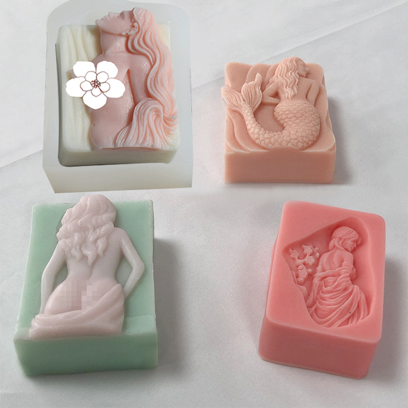 Mermaid Scented Candle Plaster Ornament Silicone Mold Long Hair Beautiful Body Relief Drip Mold