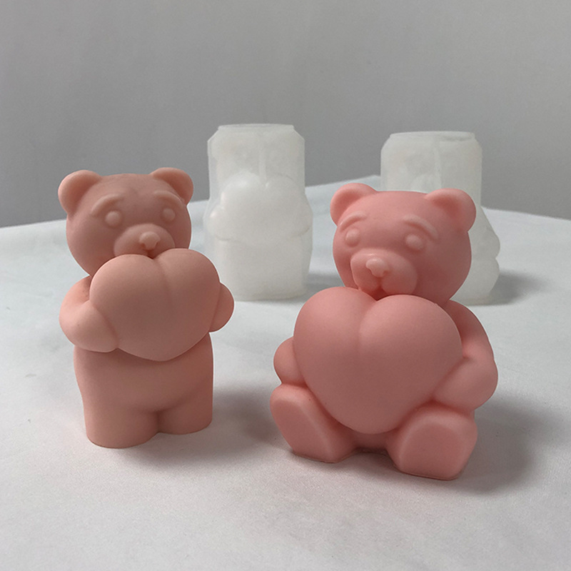 Love Bear Aroma Candle Silicone Mold Diy Cartoon Bear Aroma Plaster Ornaments Mousse Cake Mold