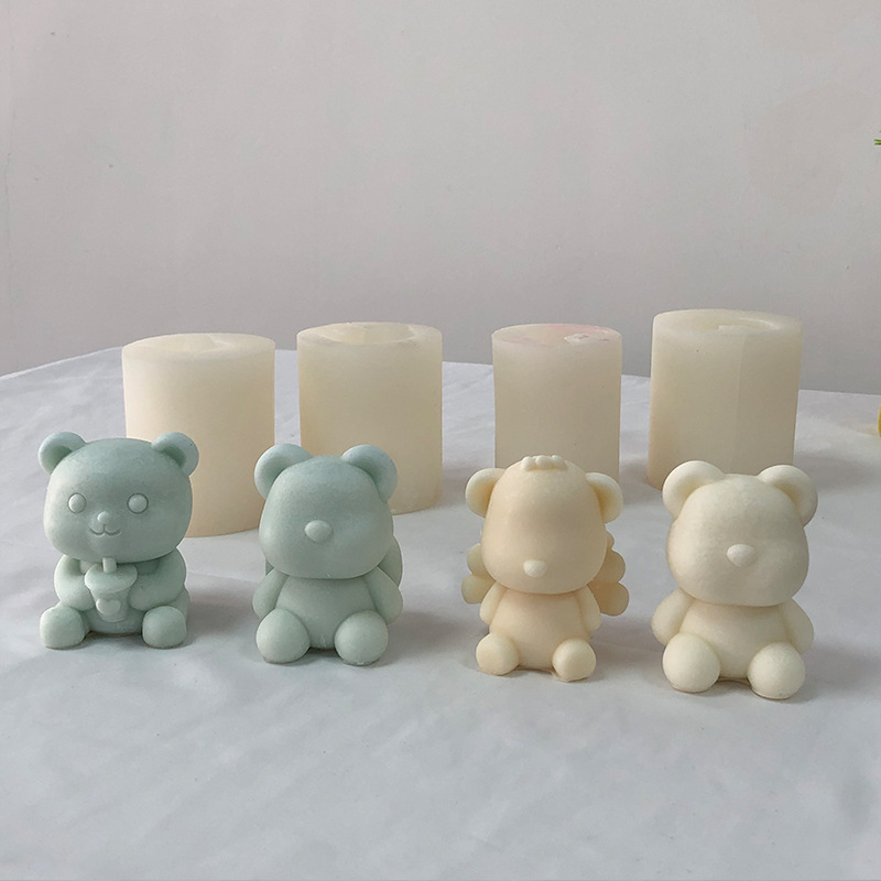 Faceless Bear Scented Candle Plaster Ornaments Handmade Diy Wings Bear Drip Gel Car Decoration Silicone Mold