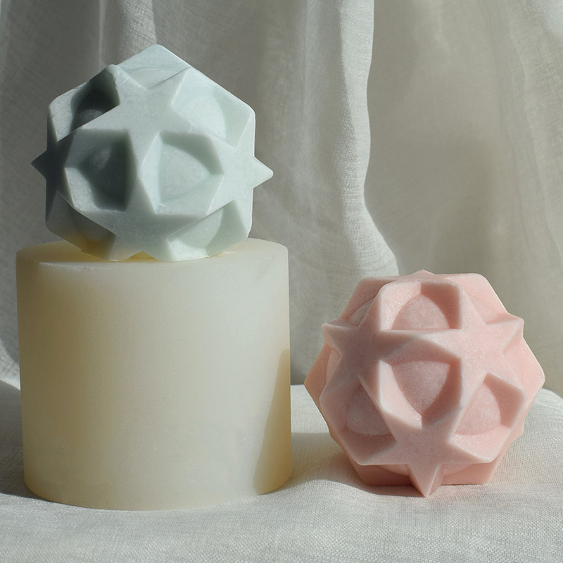Geometric Pentagram Scented Candle Mold Diy Pentagram Shaped Round Ball Candle Plaster Silicone Mold