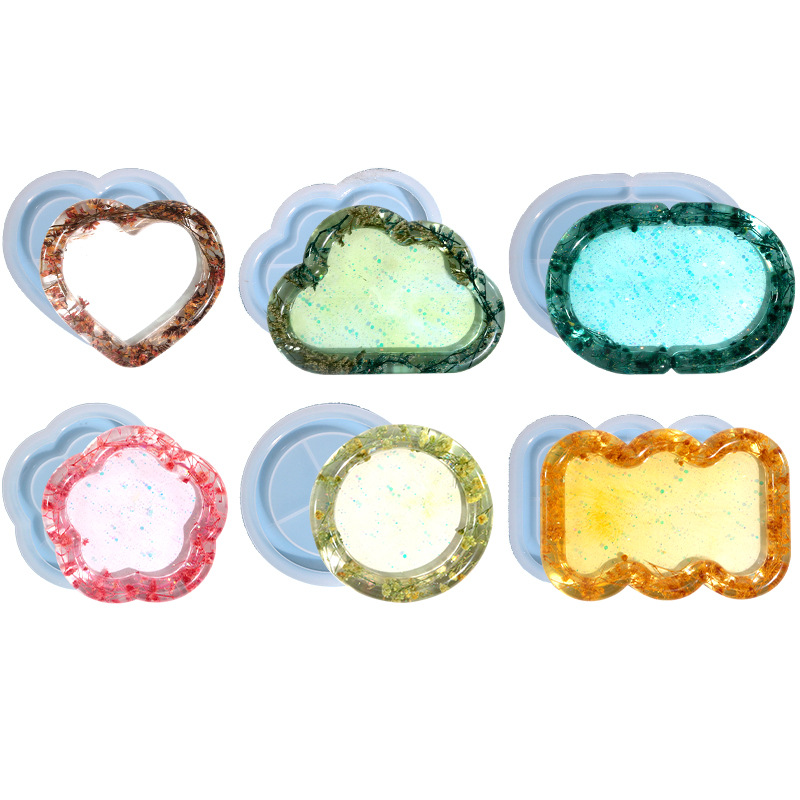 DIY Crystal Drip Rubber Mold 6 Clouds Love Storage Tray Silicone Mold
