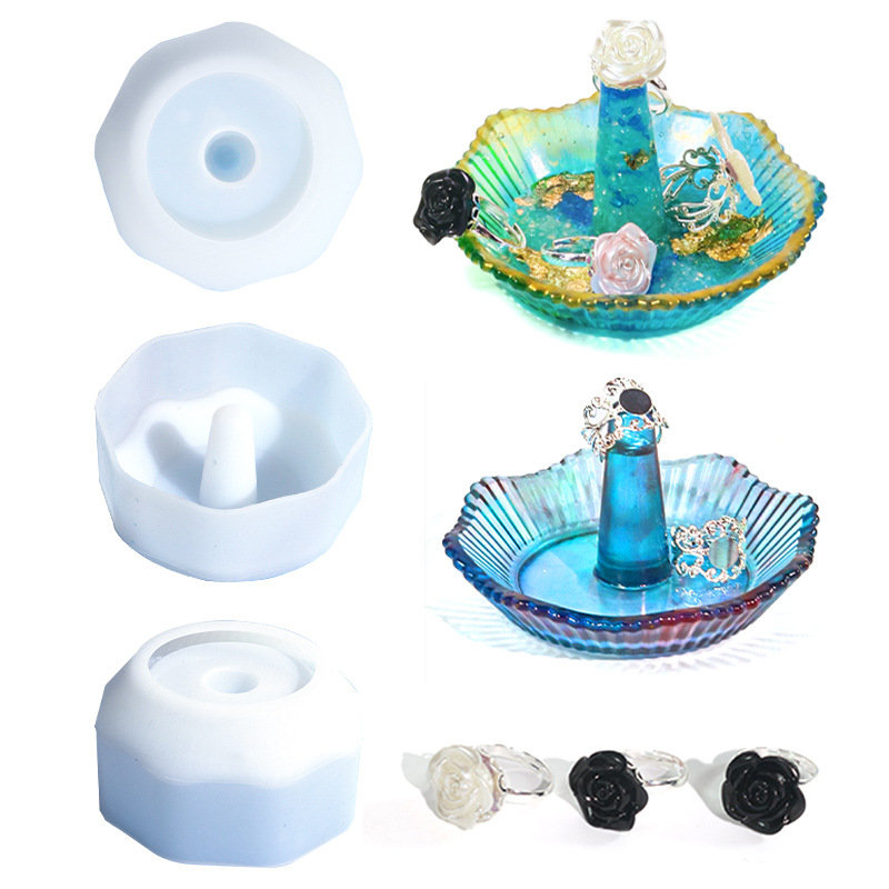 DIY Drip Mold Flower Ring Tray Silicone Mold Mirror Jewelry Storage