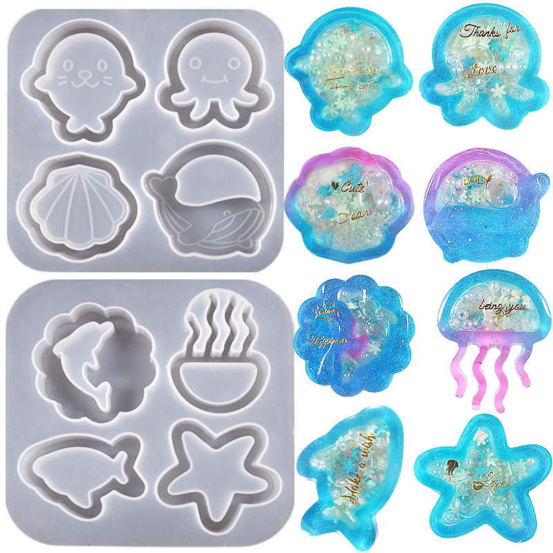 Drip Glue Marine Animal Quicksand Pendant Silicone Mold Diy Starfish Shell Jellyfish Keychain Pendant
