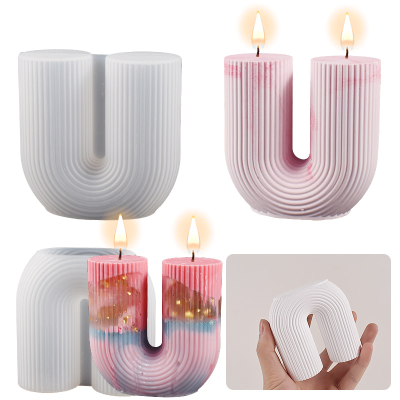 Striped U Tube Candle Mold Geometric Striped Cylinder Arch Scented Candle Grinder