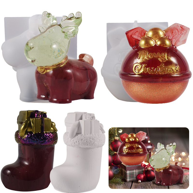 Diy Christmas Candle Drip Glue Grinding Plaster Stereoscopic 3d Elk Socks Christmas Fruit Ornaments Silicone Molds