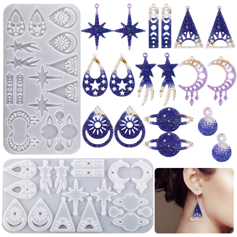 DIY Crystal Glue Moon Meteor Astronomical Star Earrings Pendant Keychain Keychain Silicone Molds