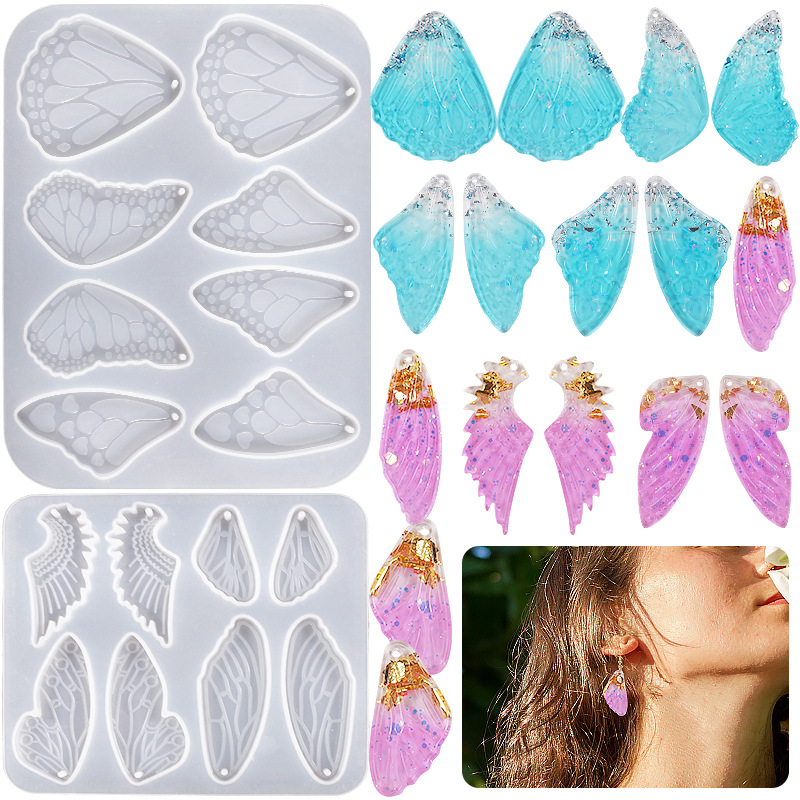 Crystal Drip Glue Butterfly Wings Earrings Pendant Diy Feather Elf Feather Earrings Silicone Molds